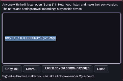 Hearhood Produce sharing controls in a labelled practice capture.